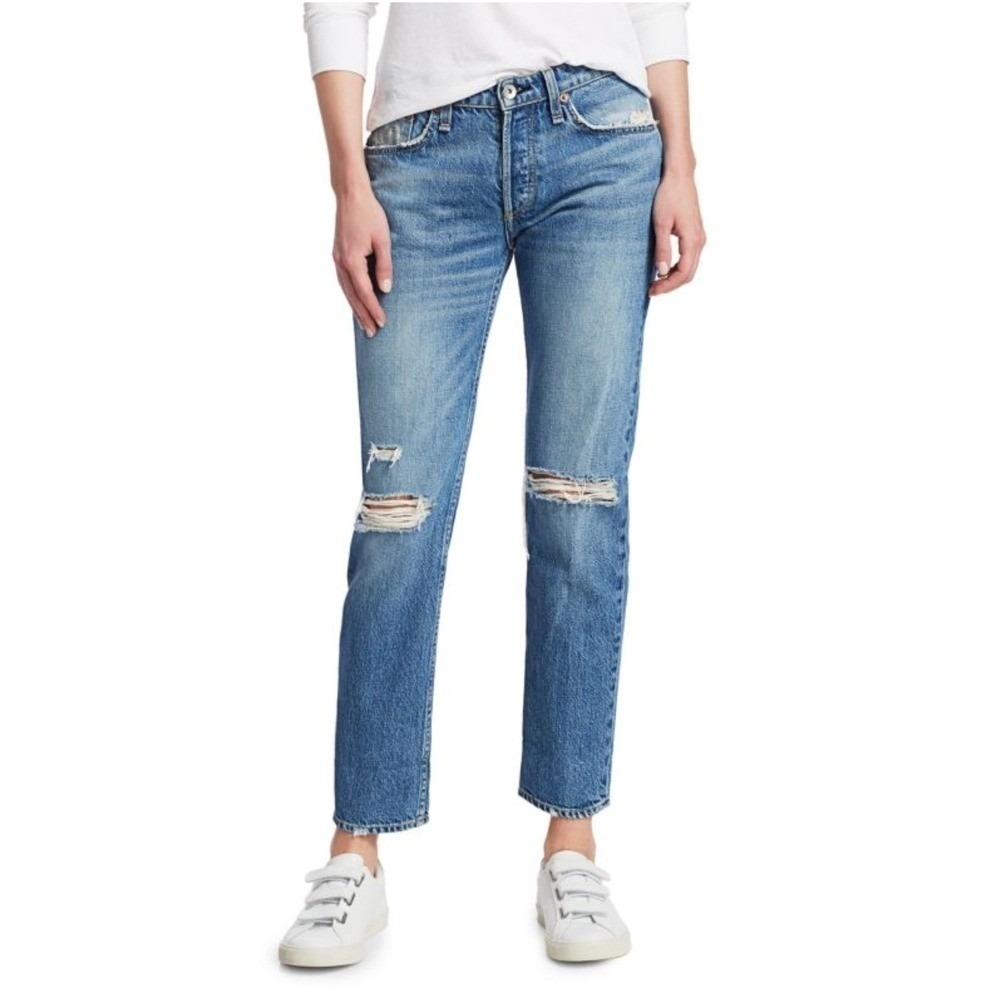 Rag & Bone Rosa Mid Rise Boyfriend Jeans Distressed Cotton Bristol Wash Denim 27 - Picture 2 of 12